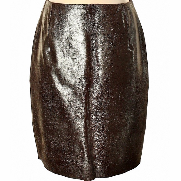 Elie Tahari Mocha Metal Bennet Calf Hair Skirt - 6 - Picture 1 of 14
